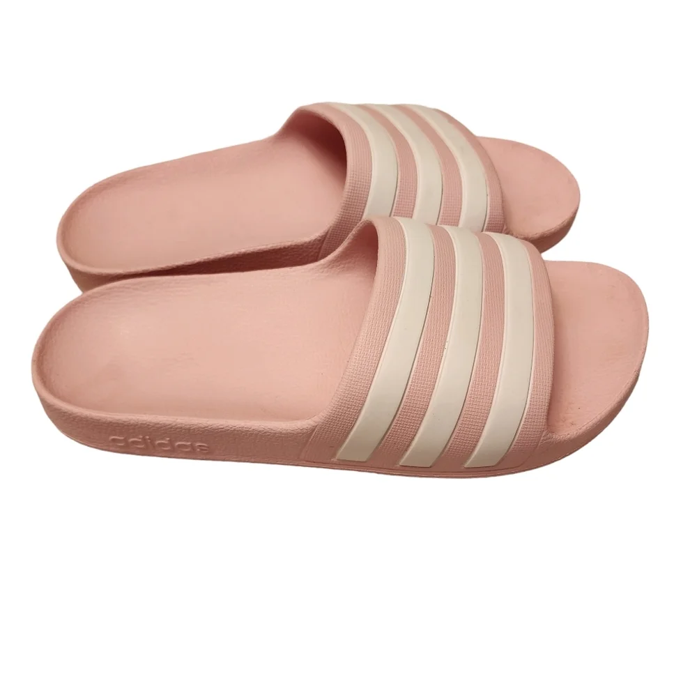 Adidas Pink and White Slide Sandals Girls Sz 5